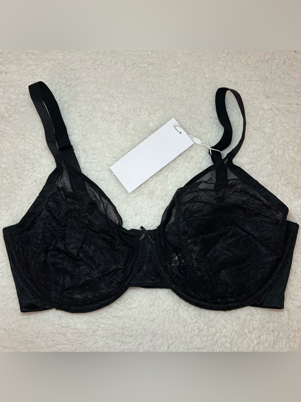HSIA Enchanted Unlined Lace Underwire Bra 36DDD Black NWT